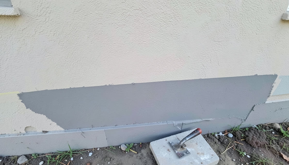 Crew member floating fresh stucco on a Florida exterior wall